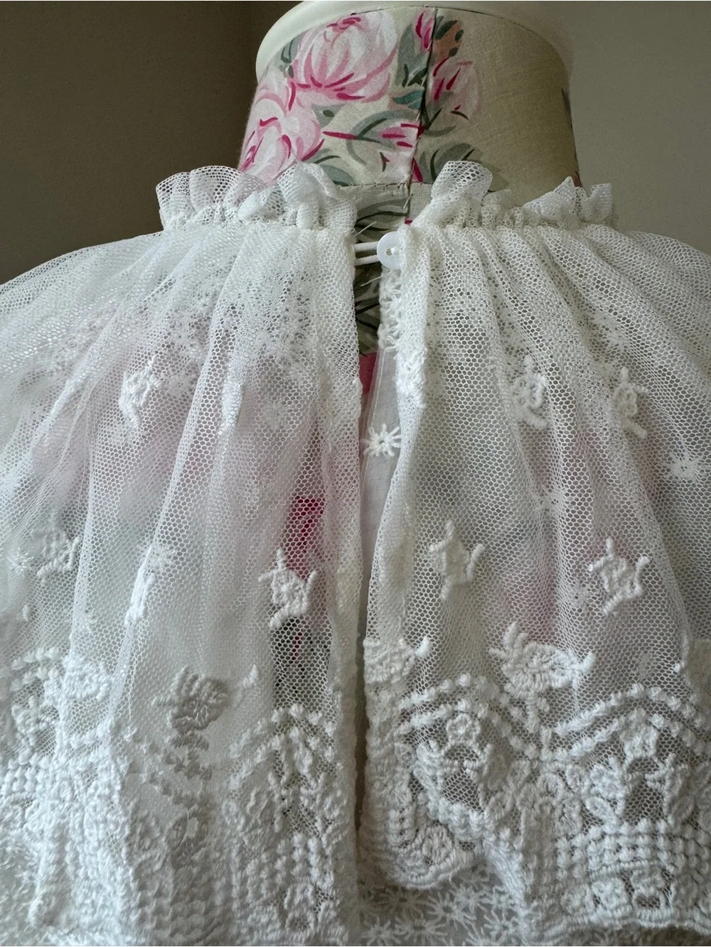 Zara White Sheer Lace Ruffle-Neck Blouse